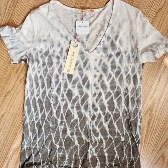 XCVI NWT Anya Tee in White and Gray with Jemma Cotton Jersey Light weight T Shir - Picture 7 of 9